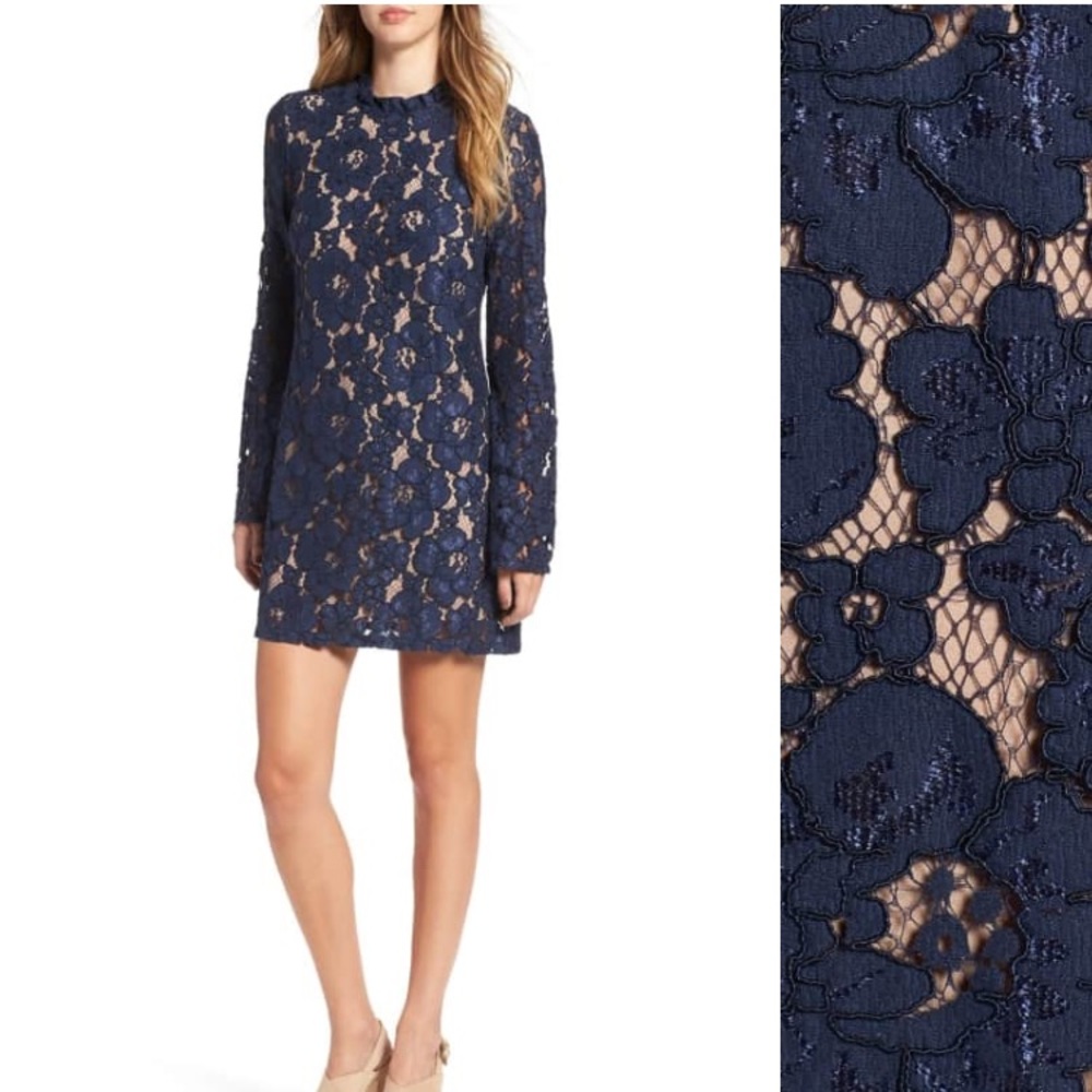 WAYF Lace Shift Dress Navy